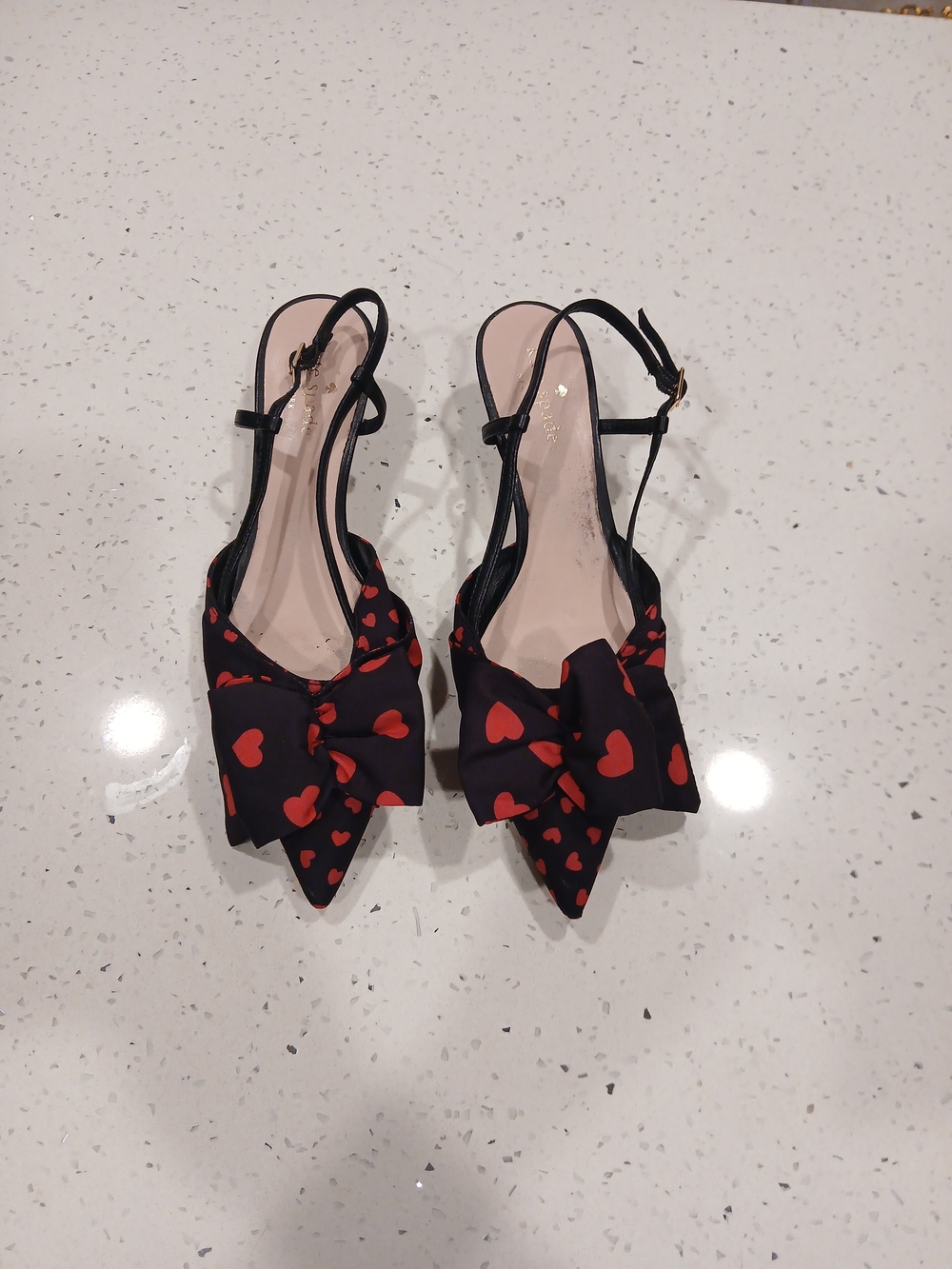 Kate Spade Daxton Black Red Heart Kitten Heel Slingbacks 7.5M